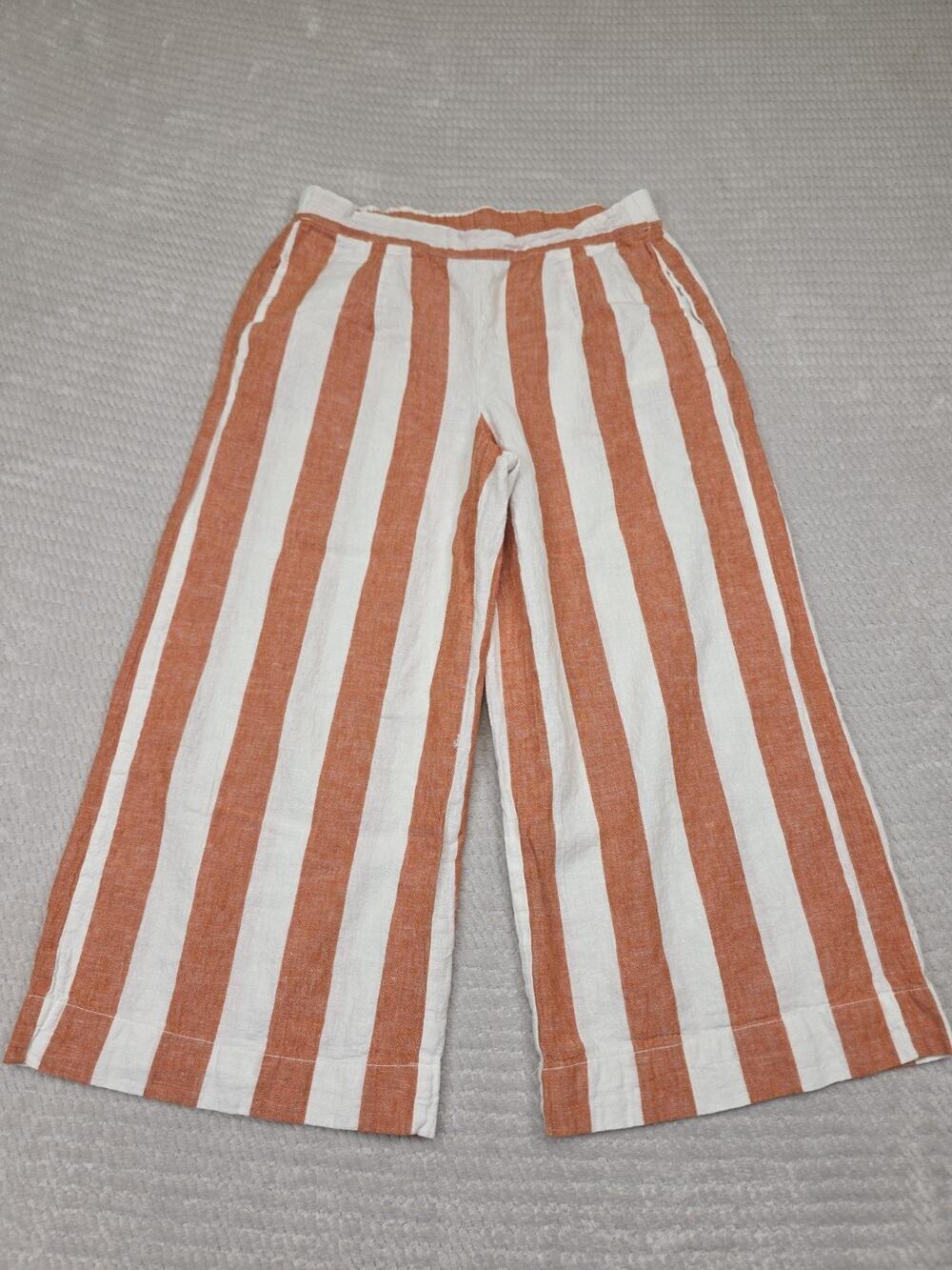 Beach Lunch Lounge Pants Womens Small Wide Leg Cropped Linen Blend